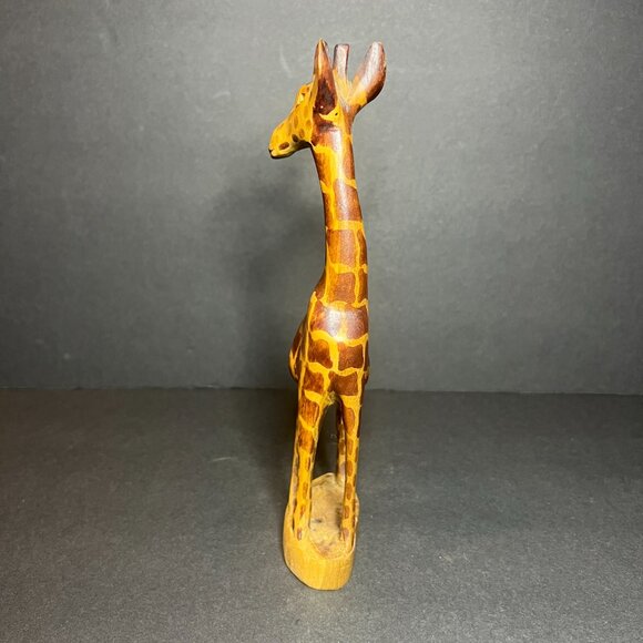 Vintage Kenyan Hand-Carved Wooden Giraffe Decor Figure on a Base 8" - Picture 2 of 8